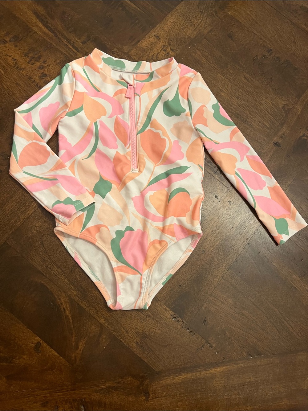 Carter's Floral Zip Rash Guard Swimsuit - Pink & Peach
